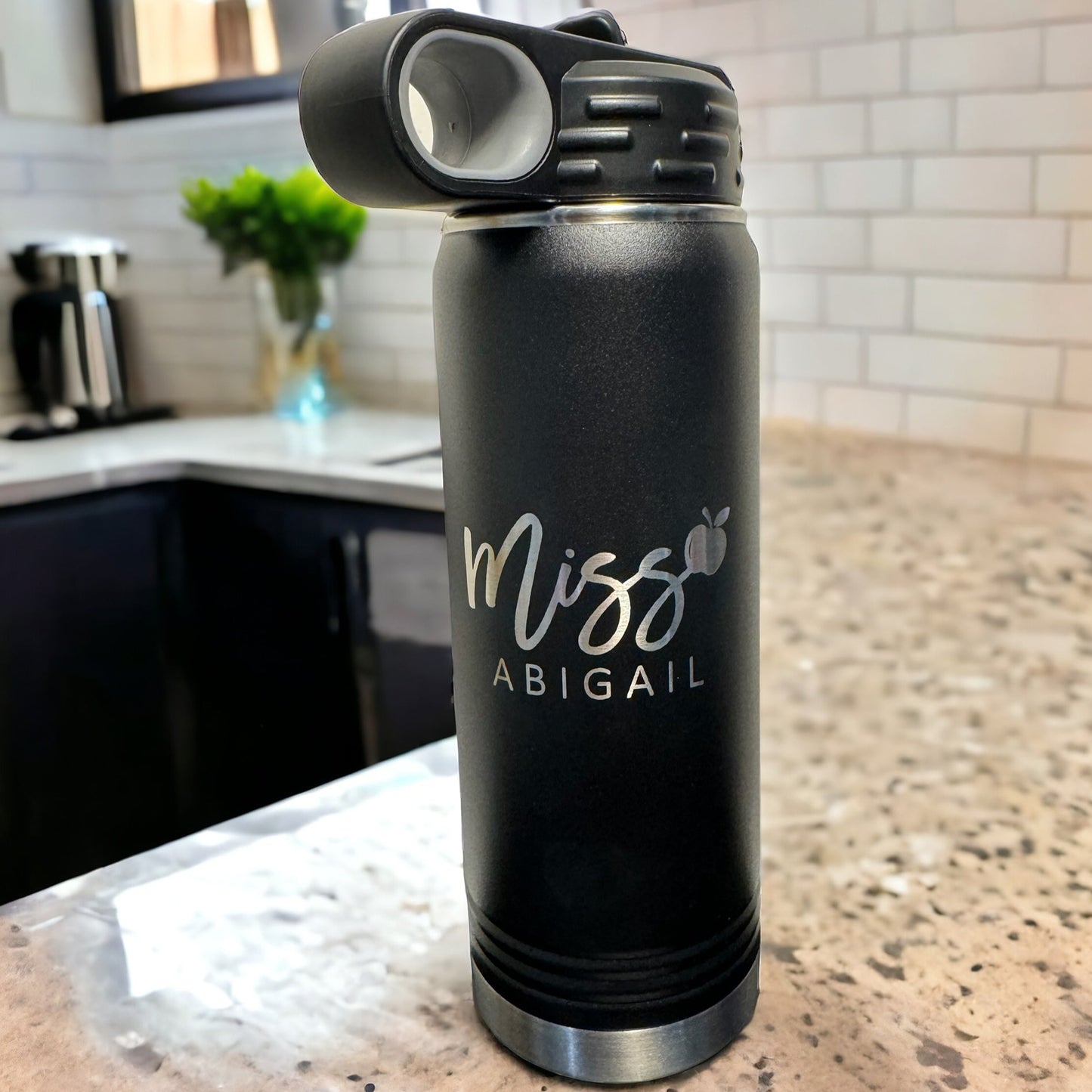 Custom Engraved Bottle with Flip up Straw