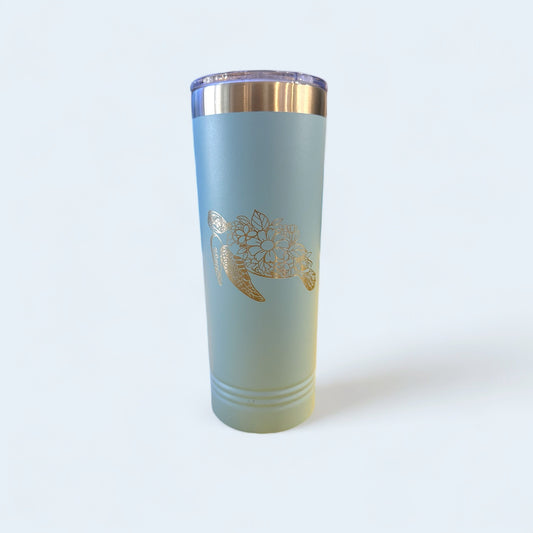 Floral Turtle Engraved 22oz Skinny Tumbler